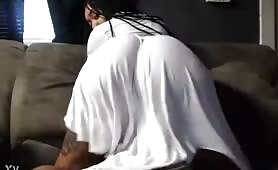 long braids big booty twerking in white dress on couch